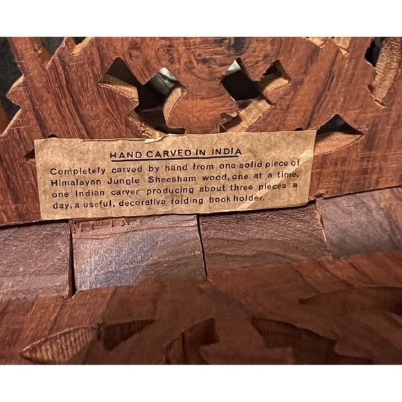 Vintage Hand-Carved India Wooden Bible Cookbook Book Stand/ Holder Folds Flat - Picture 5 of 5